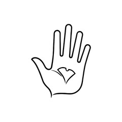 Outline of a hand with a ginkgo leaf inside the palm, symbolizing nature and care.