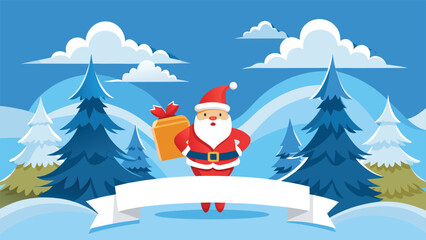 Fototapeta premium Festive Christmas scene with Santa Claus and a beautifully adorned Christmas tree, set against a cheerful background..eps
