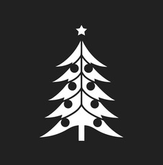 Obraz premium Christmas tree vector icon on black background, ideal for holiday graphics, festive branding, winter greeting cards, and modern seasonal designs. Clean, simple, and perfect for digital use.
