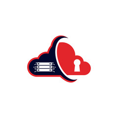 Vector illustration concept combining a cloud, server rack, and lock symbol for cybersecurity services and data hosting technology
