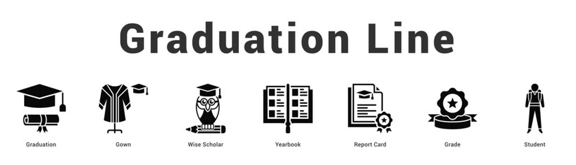 Graduation Line Modern and clean web banner illustration featuring thematic icons for visual communication