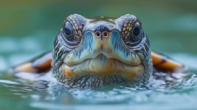 Turtle swimming gracefully in clear water showcasing vibrant colors and intricate patterns on its shell