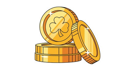 Gold Coins Stack with Clover Financial Prosperity and Luck Vector Illustration for Design