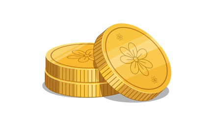Gold Coins with Flower Design Symbol of wealth, prosperity and good fortune
