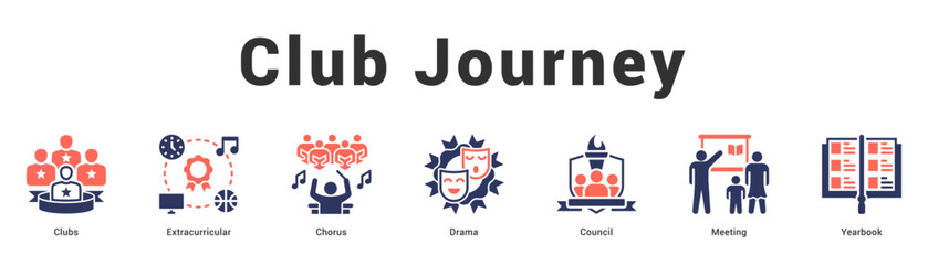 Club Journey Modern and clean web banner illustration featuring thematic icons for visual communication