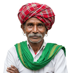 Fototapeta premium Traditional Indian Man Portrait with Turban and Green Shawl