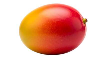 Single Ripe Mango with Red and Yellow Hues on Black Keywords: mango, fruit, tropical, food