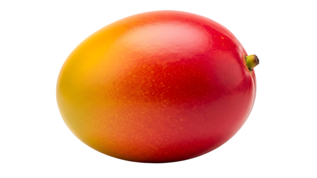 Single Ripe Mango with Red and Yellow Hues on Black Keywords: mango, fruit, tropical, food