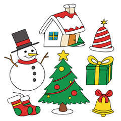 Cartoon Christmas Vector Set with Holiday Decorations