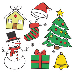Cartoon Christmas Vector Set with Holiday Decorations