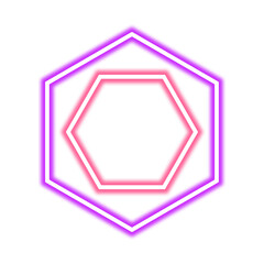 Two glowing neon hexagons, one pink inside a larger purple one, both with a bright, clean, modern aesthetic, isolated on a white background.