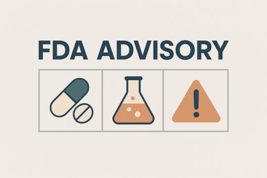 FDA Food and Drug Administration advisory icons warning of potential drug and chemical hazards
