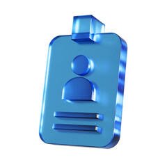 縦長の会員証のフラットなアイコンの3Dイラスト。透明感のある青いグラスモーフィズムなマーク