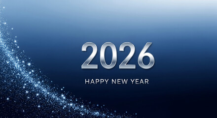 Image of silver 2026 text with sparkles on blue gradient, representing a New Year celebration and festive mood, perfect for holiday greetings