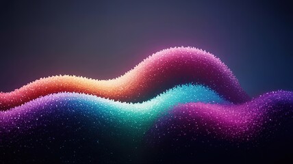 Abstract colorful waves display an array of pixelated color against a dark background texture