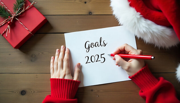 a blank notepad titled Goals 2025, New year resolutions and plans template, created with generative ai - Powered by Adobe
