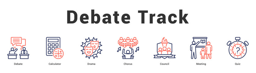 Debate Track Modern and clean web banner illustration featuring thematic icons for visual communication