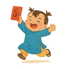 Vietnamese Girl Hugging Lucky Money (Li Xi)