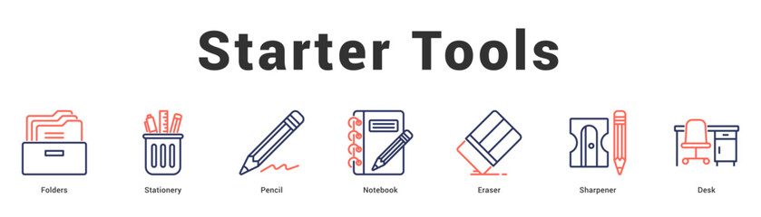 Starter Tools Modern and clean web banner illustration featuring thematic icons for visual communication