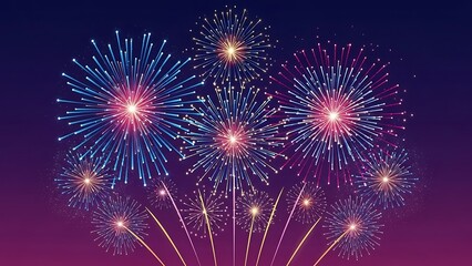 Fototapeta premium Spectacular Fireworks Display against a Deep Purple Sky Celebration of Festive Events and New Years Eve