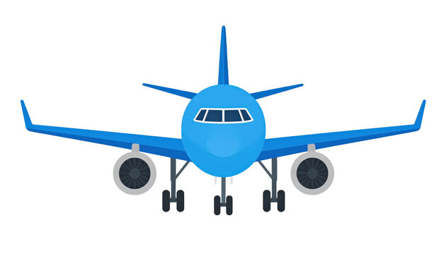 Blue Airplane Front View Isolated On Transparent Background Commercial Aviation Passenger Plane Jet Aircraft Travel And Transportation Concepts
