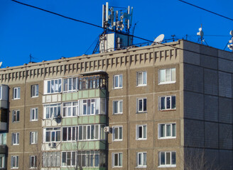 Soviet architecture. Ust-Kamenogorsk (kazakhstan). Apartment building. Soviet architectural style. Typical socialist apartment building. Apartment block