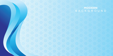 Modern Blue Abstract Wavy Background with Hexagon Pattern