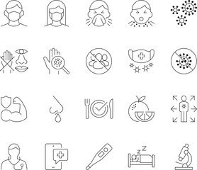 Cold and flu prevention line icons editable stroke
