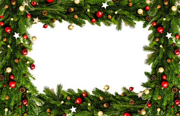 Christmas garland border with ornaments isolated on transparent background