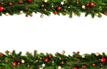 Christmas garland with ornaments isolated on transparent background