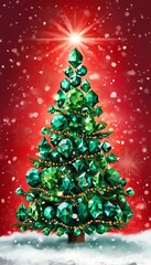 Luxury Emerald Gemstone Christmas Tree with Gold Star and Ornaments_13