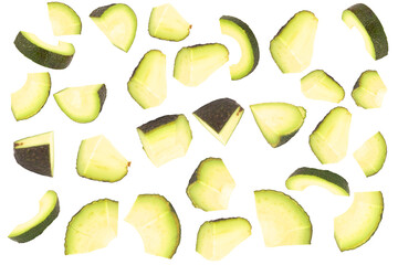 Avocado sliced seed pile fall drop slide scatter splash