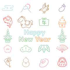 正月シンプル　アイコンセット　午年　馬年