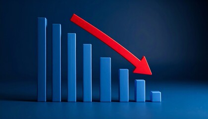 3D bar graph with blue bars declining left to right and red arrow overlay on dark gradient background
