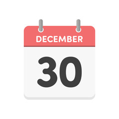 12月30日･December 30の日めくりカレンダーのアイコン - 12/30の日付入り英語の暦