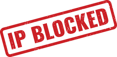 A prominent red rectangular rubber stamp indicating IP blocked status on a document