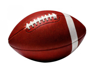 A classic brown American football with white laces is perfectly isolated on a transparent background, an ideal PNG for sports themes