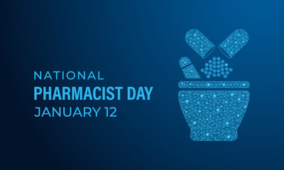 National Pharmacist Day celebrates of low poly style the dedication of pharmacists who ensure safe medication, precise guidance, and trusted healthcare support for communities. Banner poster design.