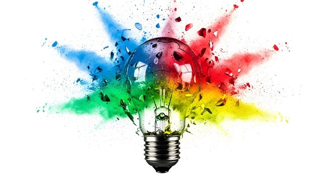 Lightbulb Explosion with Vibrant Color Powder Splash - Powered by Adobe