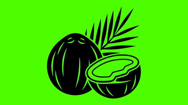 coconut illustration fruit silhouette video logo green icon screen outline tropical fresh food half natural vegetarian white coco healthy shape gourmet vector graphic background