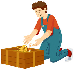 Obraz premium Man Composting Food Waste Illustration