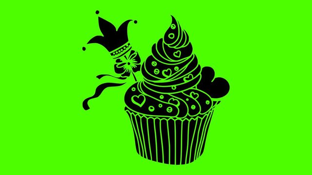 dessert illustration food silhouette cake logo video icon green outline screen cup sweet cupcake birthday cream snack celebration party shape bright vector graphic background