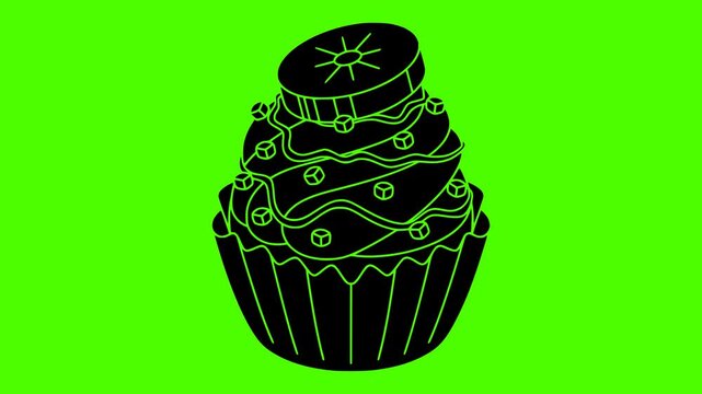 dessert illustration food silhouette cake logo video icon green outline screen cup sweet cupcake birthday cream snack celebration party shape bright vector graphic background