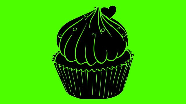 dessert illustration food silhouette cake logo video icon green outline screen cup sweet cupcake birthday cream snack celebration party shape bright vector graphic background
