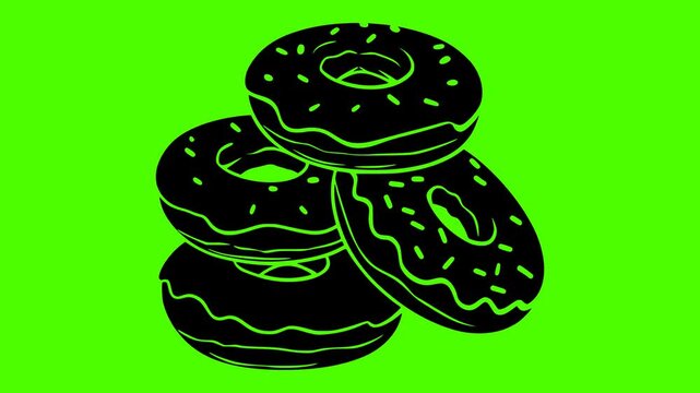 dessert illustration donut silhouette video logo green icon screen outline food bakery sweet pastry snack cake chocolate cream doughnut shape women vector graphic background