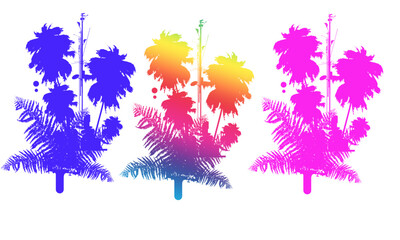 Set of colorful palm tree silhouettes vibrant vector illustration isolated on white background perfect for summer designs and tropical themes