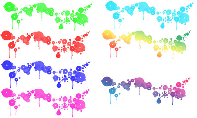 Set of colorful watercolor splatter designs abstract vector illustration with drips and spots isolated on white background