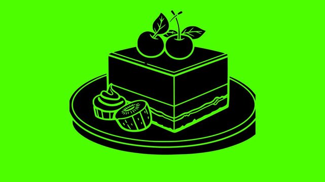 dessert illustration food silhouette delicious logo video icon green outline screen cake sweet slice bakery pastry piece birthday cream shape cheesecake vector graphic background