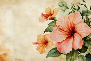 Naklejka premium Vintage Hibiscus Flower Background With Old Paper Texture