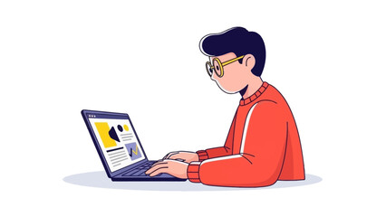 Focused Person Typing on Laptop Vector Illustration of Online Work